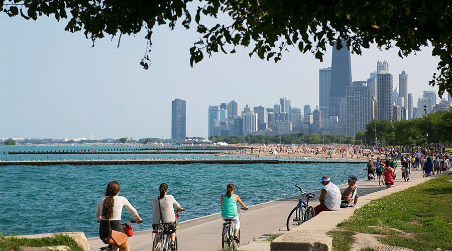 People biking on the beach
