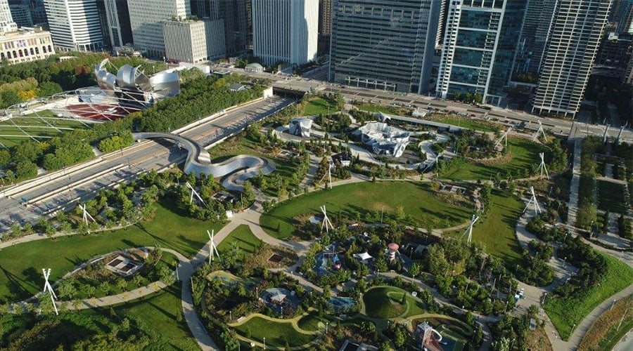 Aerial of Maggie Daley park