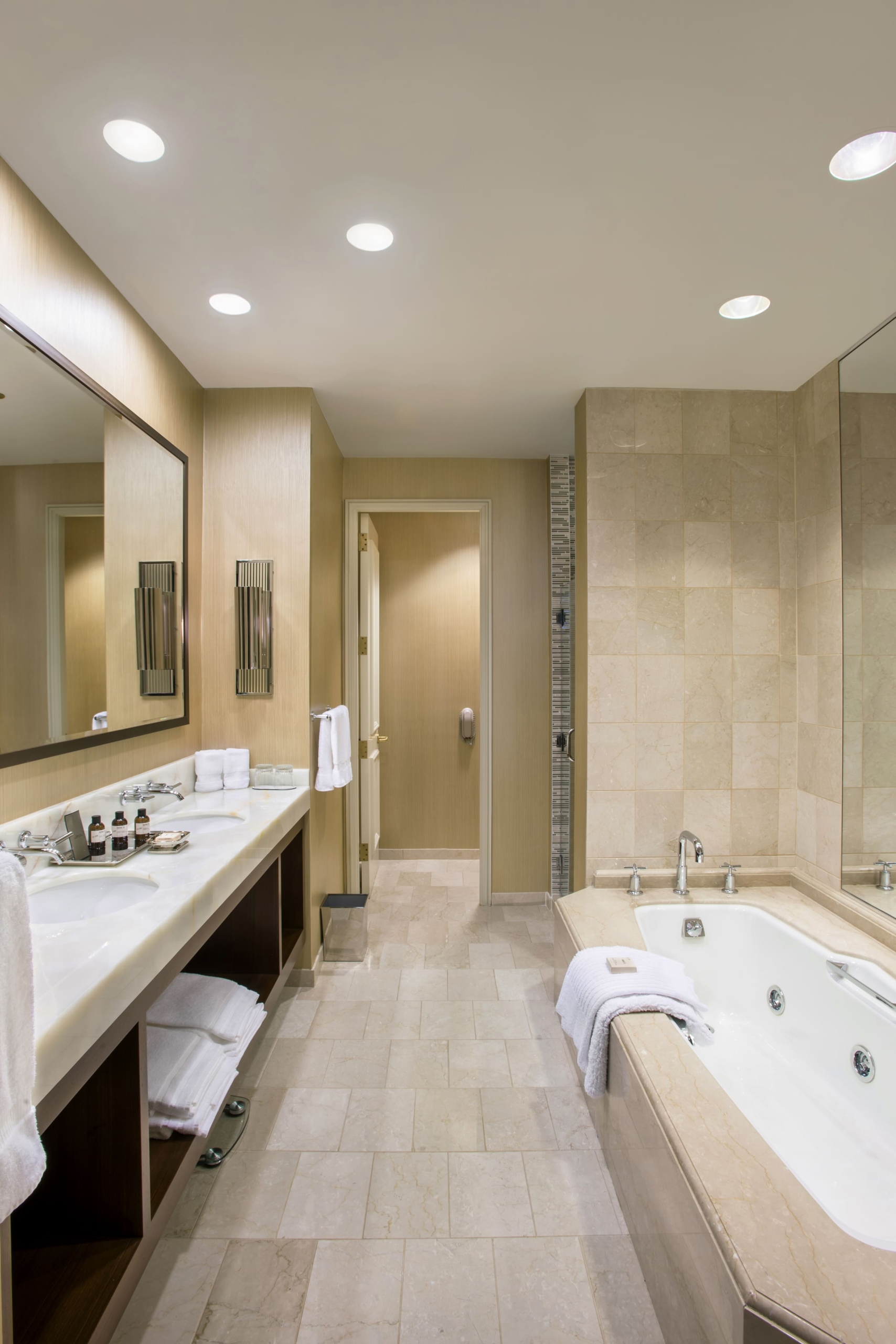 Kohler One Bennett Park Chicago Illinois Hospitality Hotel Room Bathroom  Wallpaper and Standalone Sink and Toilet