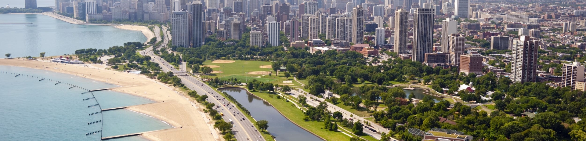 aerial of chicago's shoreline