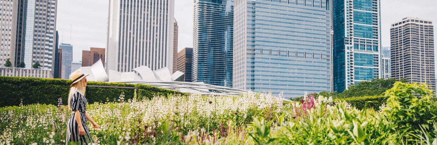 woman walking through park