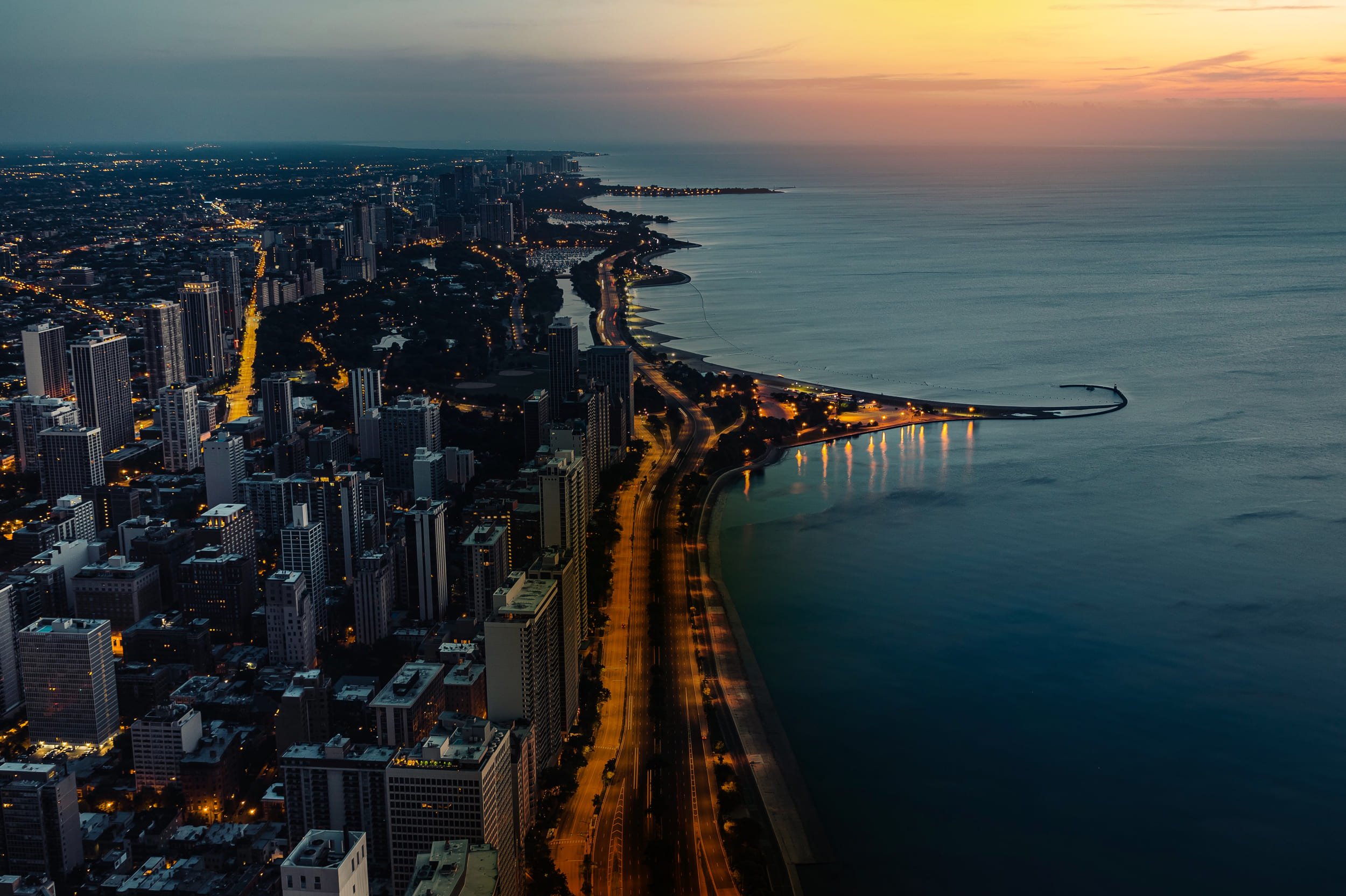 aerial of chicago's shoreline