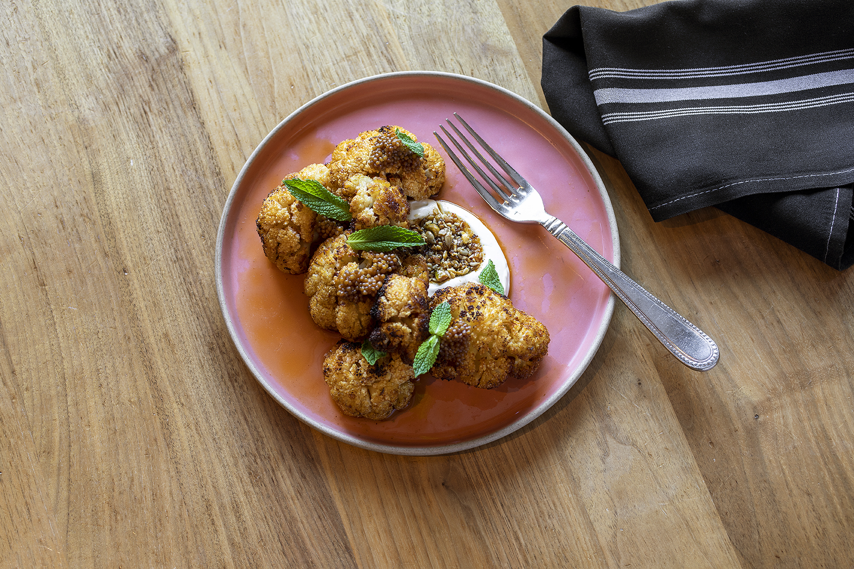 Cauliflower Wings on pink plate