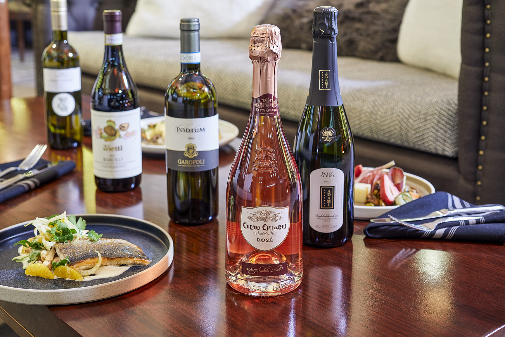 tablescape of wine and food