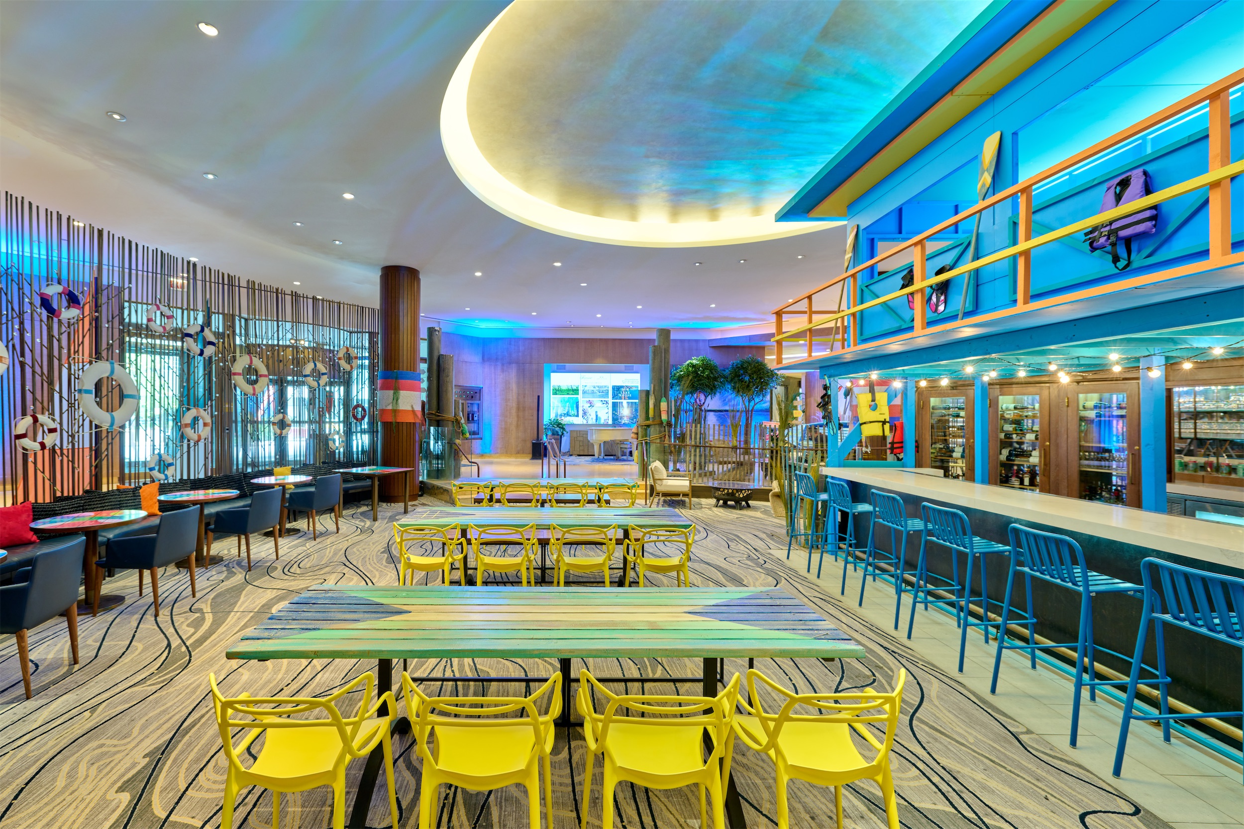 Coffee shop and lobby bar transformed to the lake house